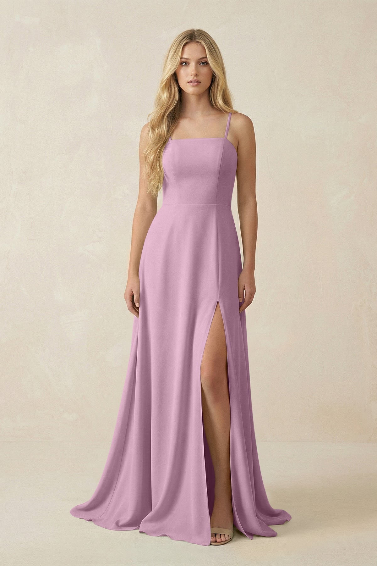 Spaghetti Strap Chiffon A - Line Bridesmaid Dress in Wisteria - SHE IS ME Bridesmaid Dresses
