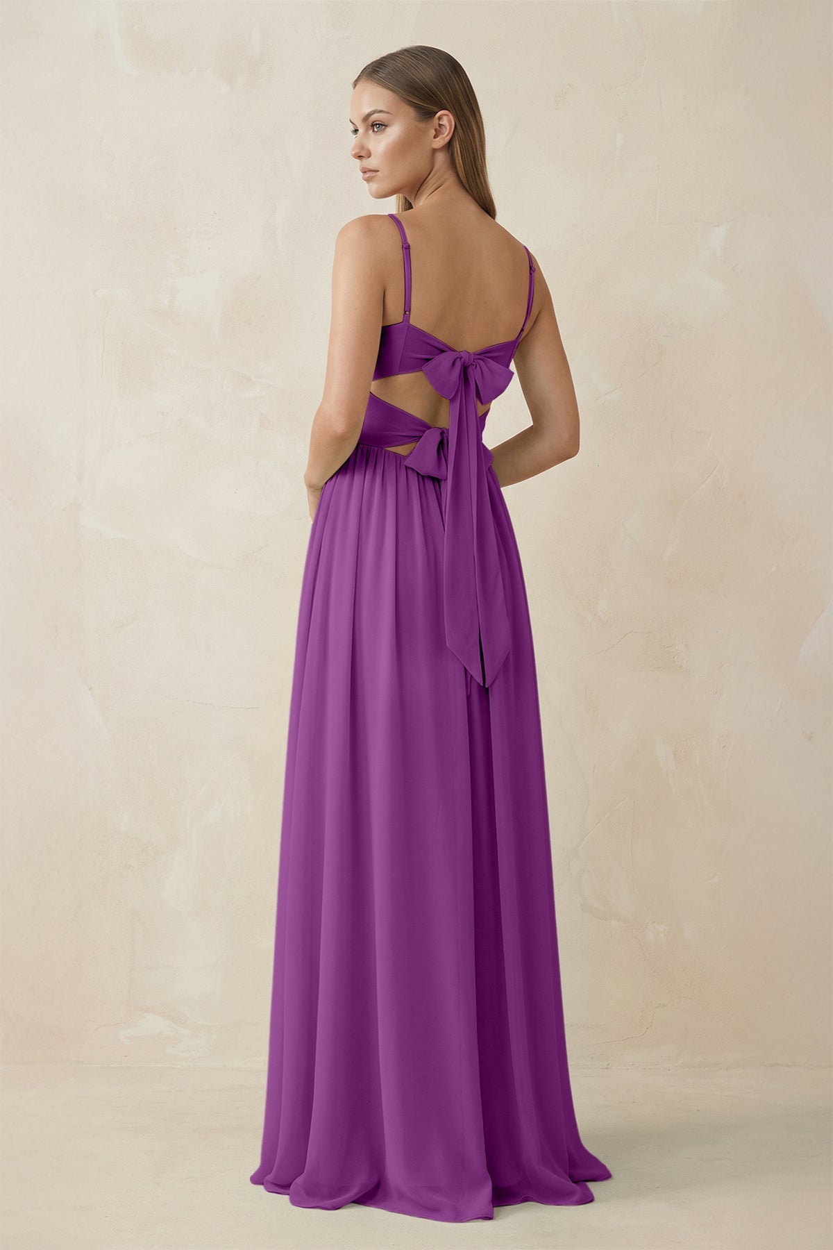 Spaghetti Strap Pleated A - Line Chiffon Bridesmaid Dress in Amethyst - SHE IS ME Bridesmaid Dresses