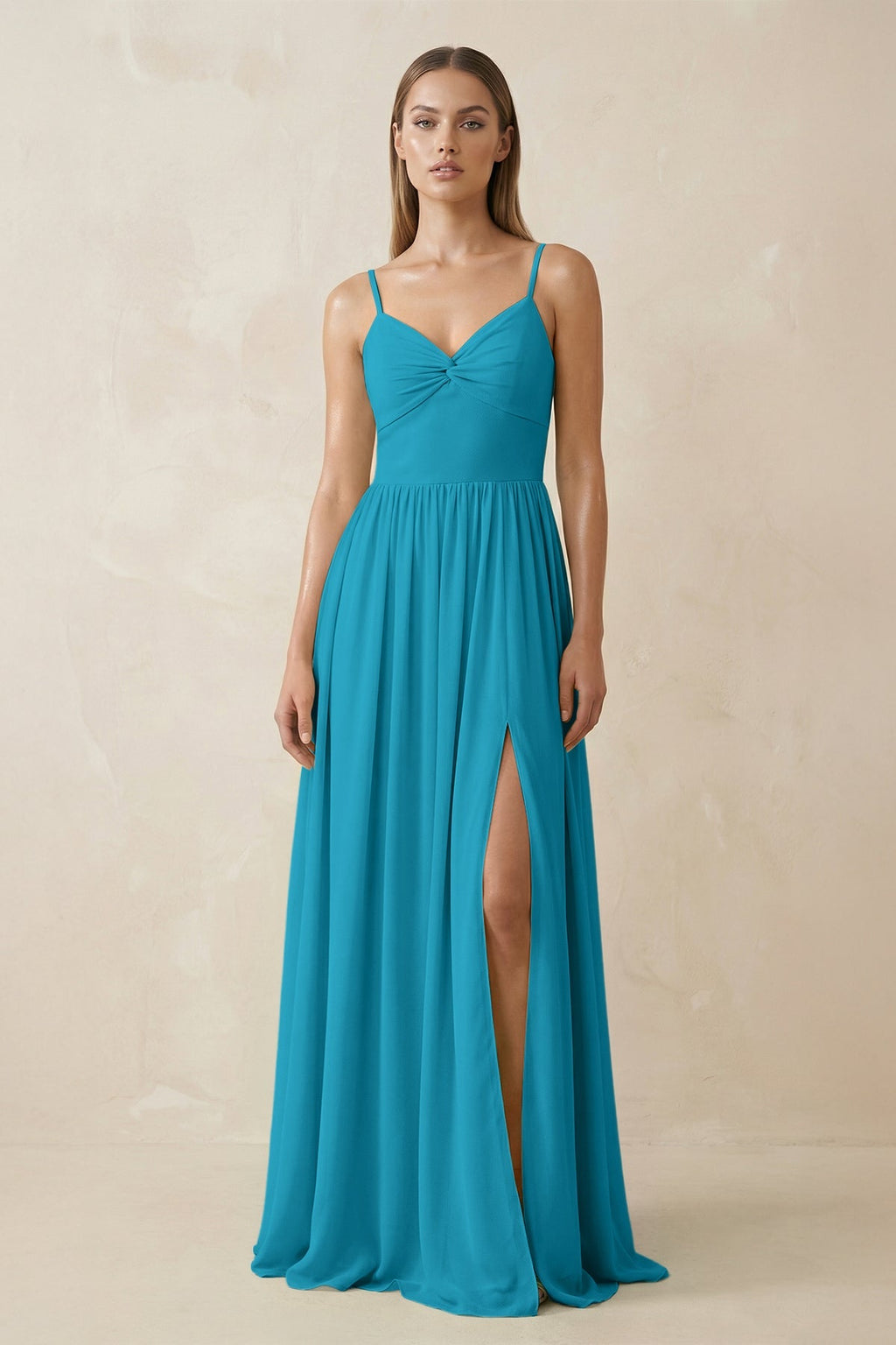 Spaghetti Strap Pleated A - Line Chiffon Bridesmaid Dress in Blue Jay - SHE IS ME Bridesmaid Dresses