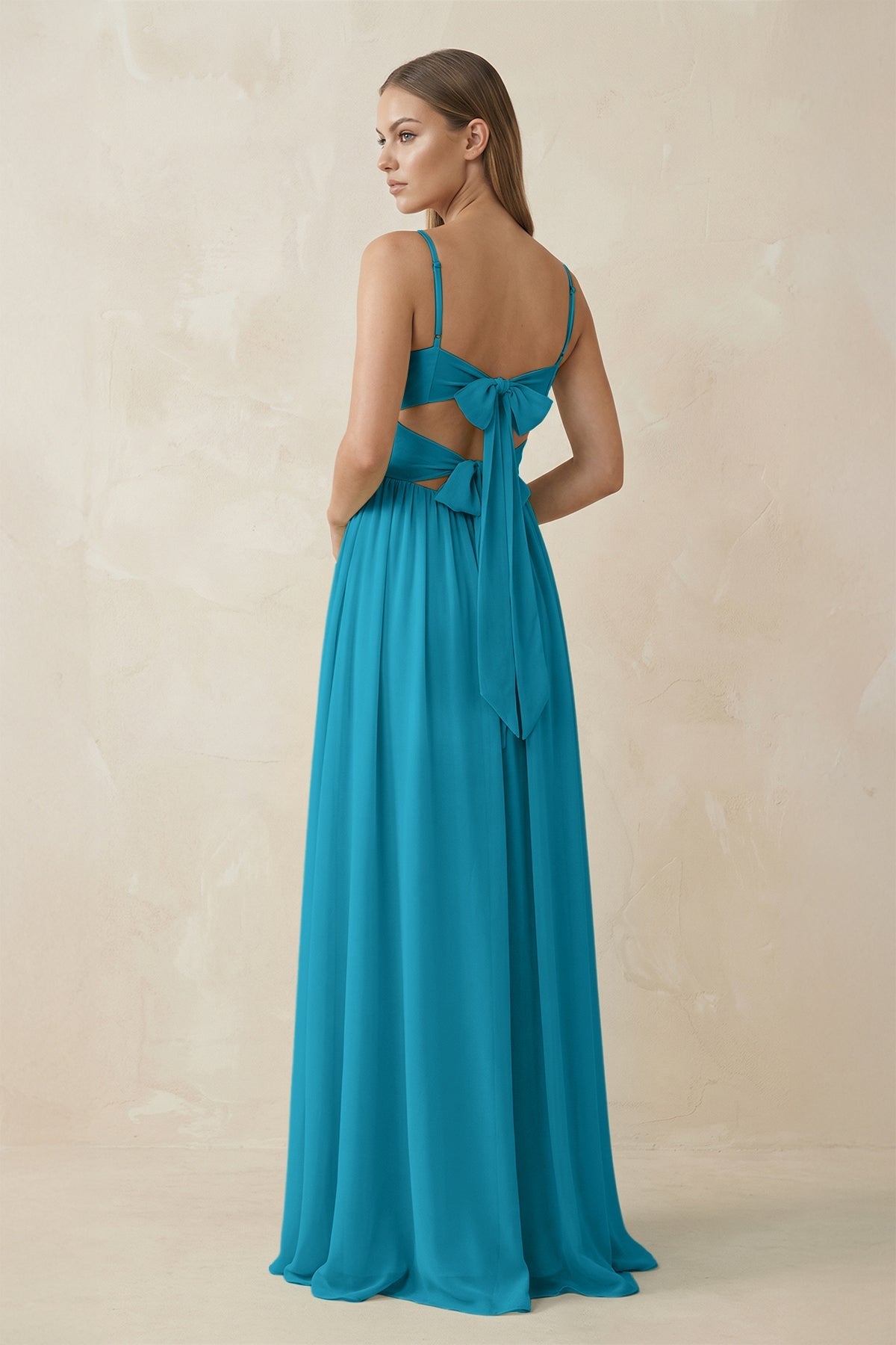 Spaghetti Strap Pleated A - Line Chiffon Bridesmaid Dress in Blue Jay - SHE IS ME Bridesmaid Dresses