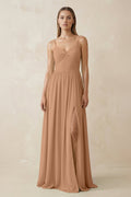 Spaghetti Strap Pleated A - Line Chiffon Bridesmaid Dress in Bronzer - SHE IS ME Bridesmaid Dresses