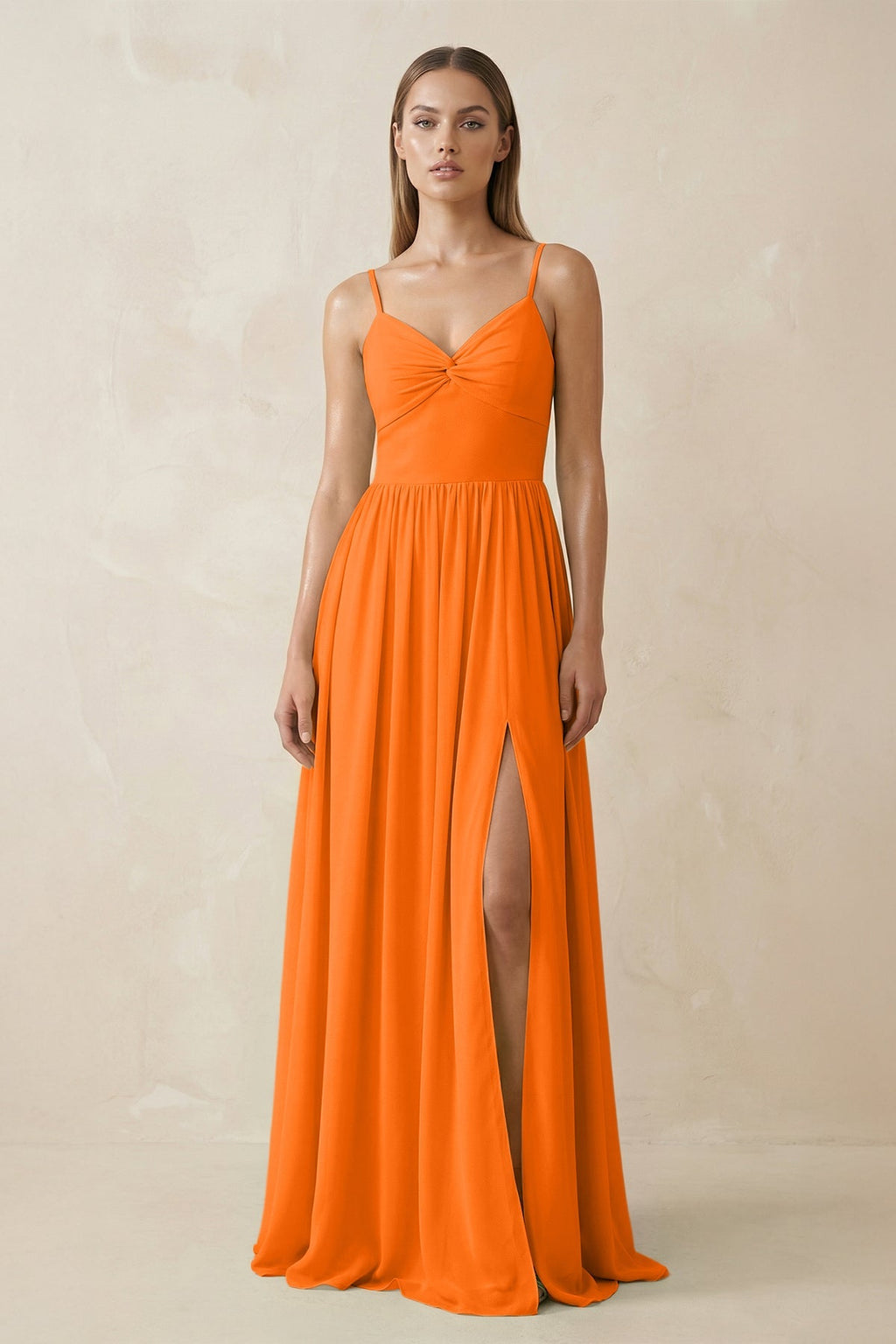 Spaghetti Strap Pleated A - Line Chiffon Bridesmaid Dress in Cinnamon - SHE IS ME Bridesmaid Dresses