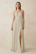Spaghetti Strap Pleated A - Line Chiffon Bridesmaid Dress in Dove Gray - SHE IS ME Bridesmaid Dresses