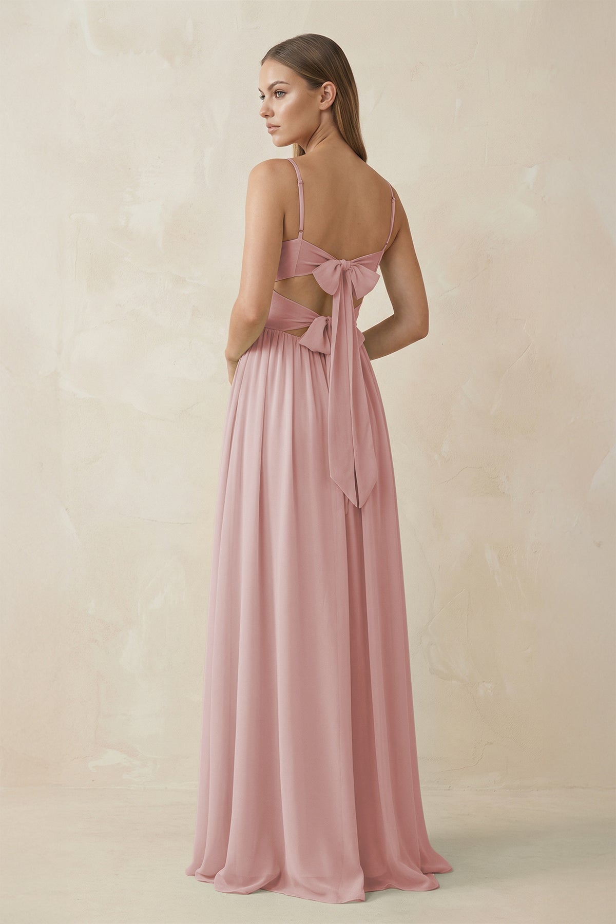 Spaghetti Strap Pleated A - Line Chiffon Bridesmaid Dress in Dusty Rose - SHE IS ME Bridesmaid Dresses
