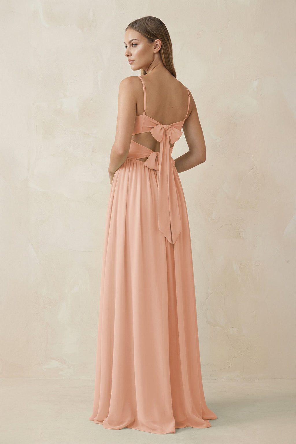 Spaghetti Strap Pleated A - Line Chiffon Bridesmaid Dress in English Rose - SHE IS ME Bridesmaid Dresses