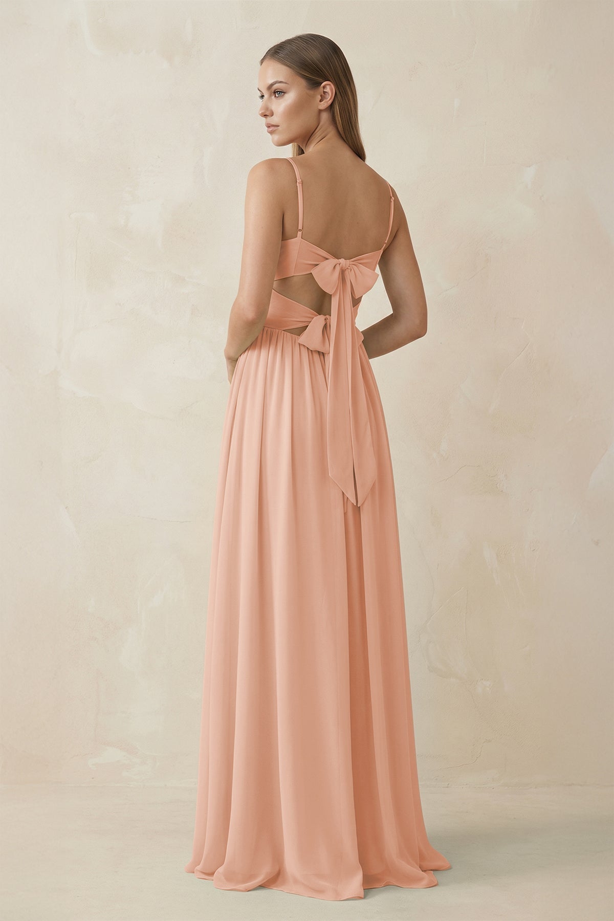 Spaghetti Strap Pleated A - Line Chiffon Bridesmaid Dress in English Rose - SHE IS ME Bridesmaid Dresses