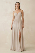 Spaghetti Strap Pleated A - Line Chiffon Bridesmaid Dress in Frost - SHE IS ME Bridesmaid Dresses