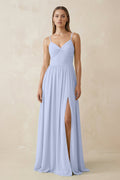 Spaghetti Strap Pleated A - Line Chiffon Bridesmaid Dress in Ice - SHE IS ME Bridesmaid Dresses