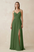 Spaghetti Strap Pleated A - Line Chiffon Bridesmaid Dress in Moss - SHE IS ME Bridesmaid Dresses