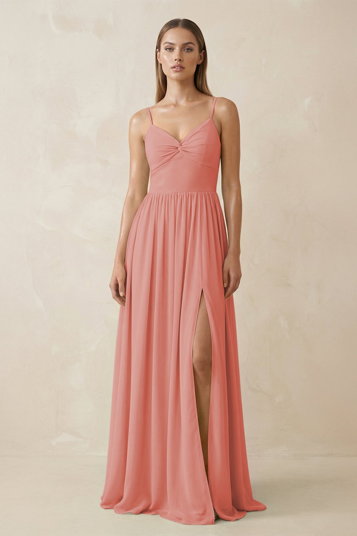 Spaghetti Strap Pleated A - Line Chiffon Bridesmaid Dress in Mulberry - SHE IS ME Bridesmaid Dresses