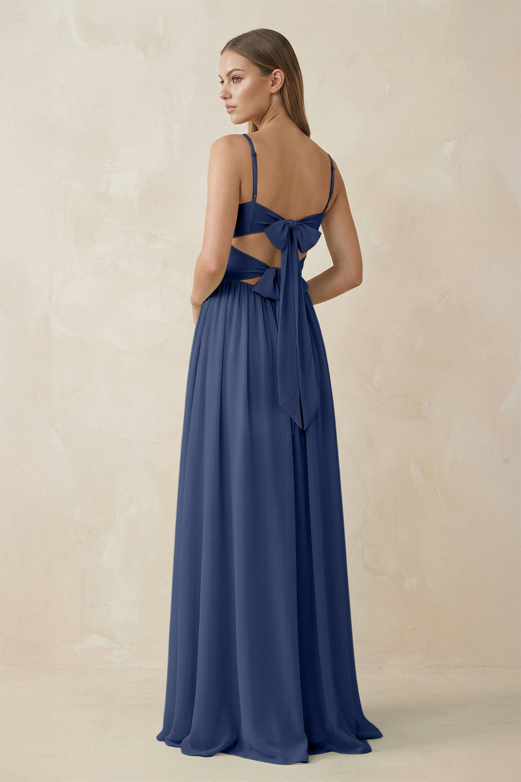 Spaghetti Strap Pleated A - Line Chiffon Bridesmaid Dress in Navy - SHE IS ME Bridesmaid Dresses