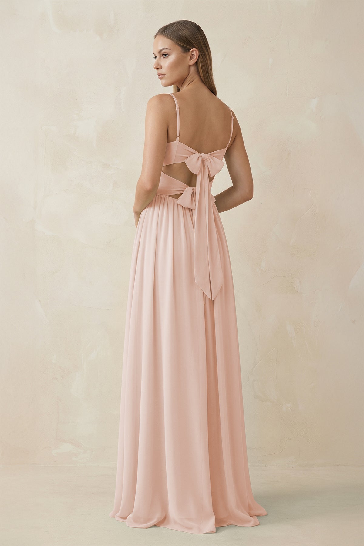 Spaghetti Strap Pleated A - Line Chiffon Bridesmaid Dress in Pale Blush - SHE IS ME Bridesmaid Dresses