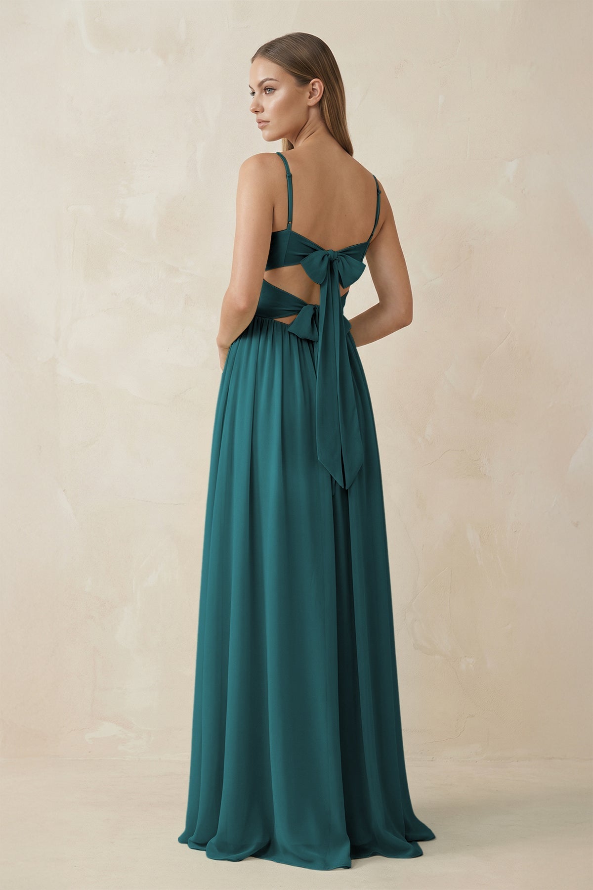 Spaghetti Strap Pleated A - Line Chiffon Bridesmaid Dress in Pine - SHE IS ME Bridesmaid Dresses