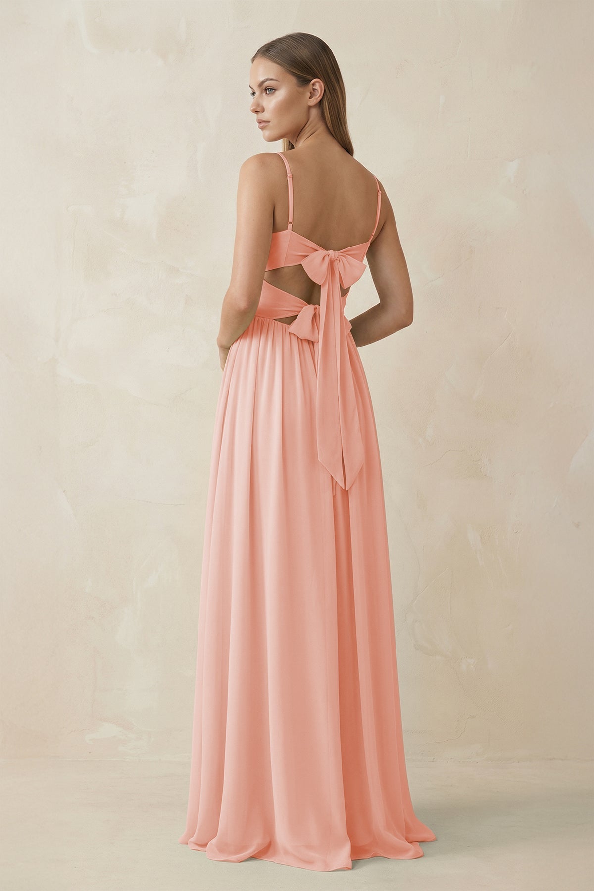 Spaghetti Strap Pleated A - Line Chiffon Bridesmaid Dress in Rose Petal - SHE IS ME Bridesmaid Dresses