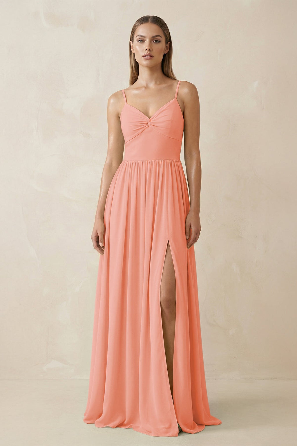 Spaghetti Strap Pleated A - Line Chiffon Bridesmaid Dress in Rosette - SHE IS ME Bridesmaid Dresses