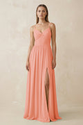 Spaghetti Strap Pleated A - Line Chiffon Bridesmaid Dress in Rosette - SHE IS ME Bridesmaid Dresses