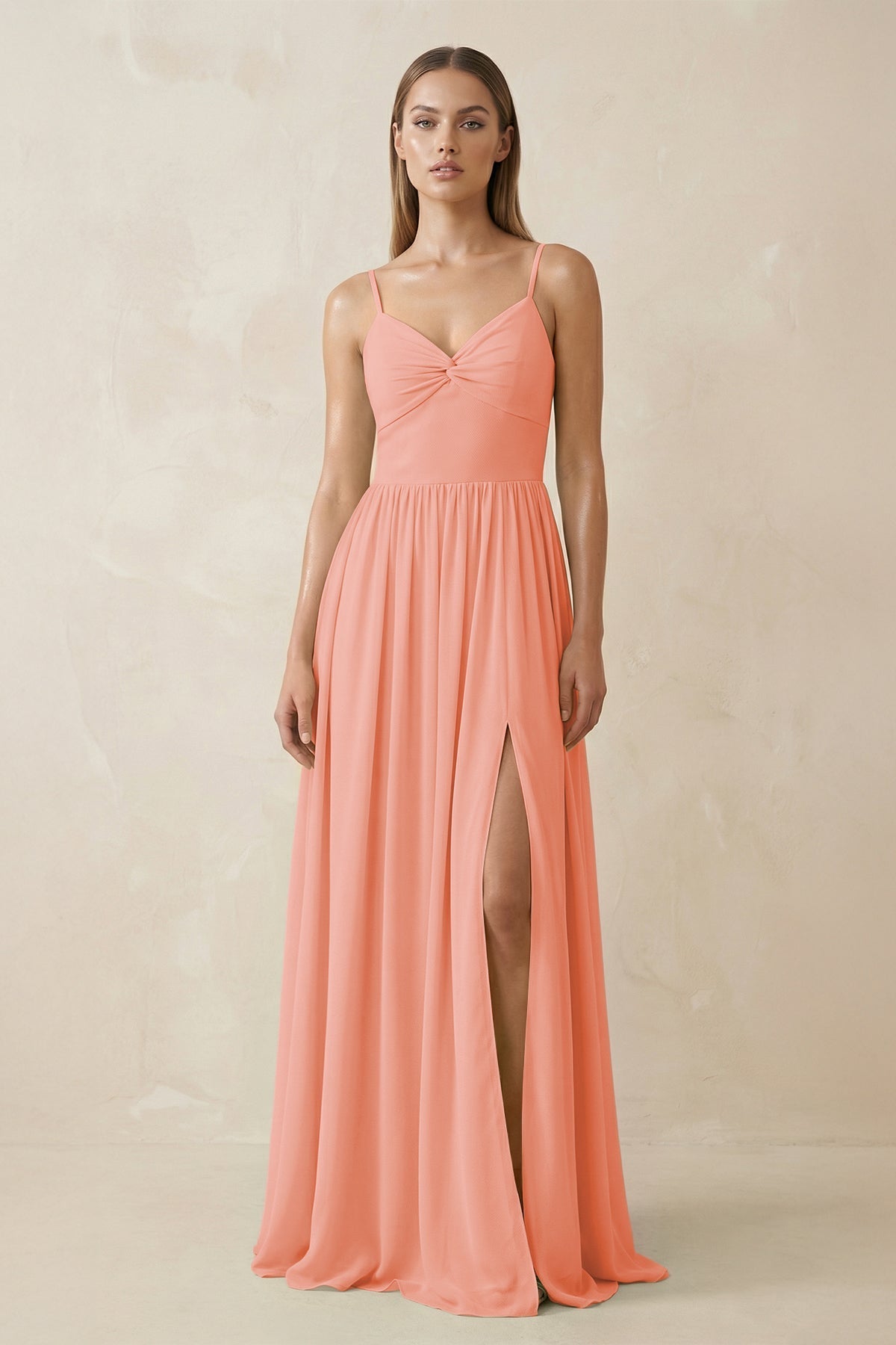 Spaghetti Strap Pleated A - Line Chiffon Bridesmaid Dress in Rosette - SHE IS ME Bridesmaid Dresses