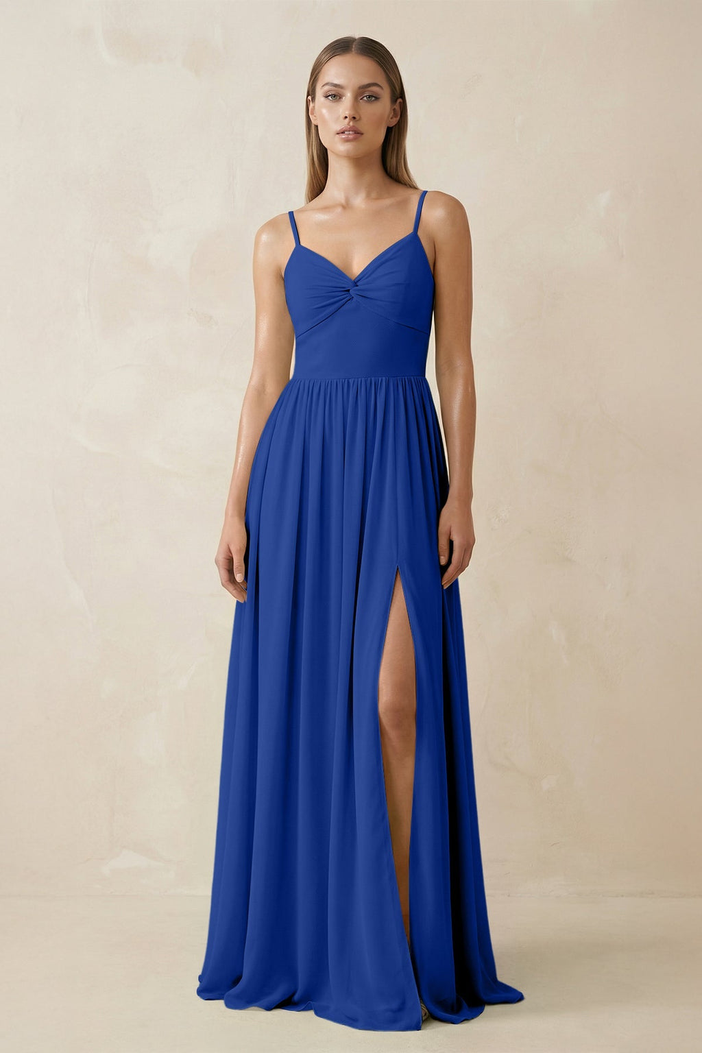 Spaghetti Strap Pleated A - Line Chiffon Bridesmaid Dress in Royal Blue - SHE IS ME Bridesmaid Dresses
