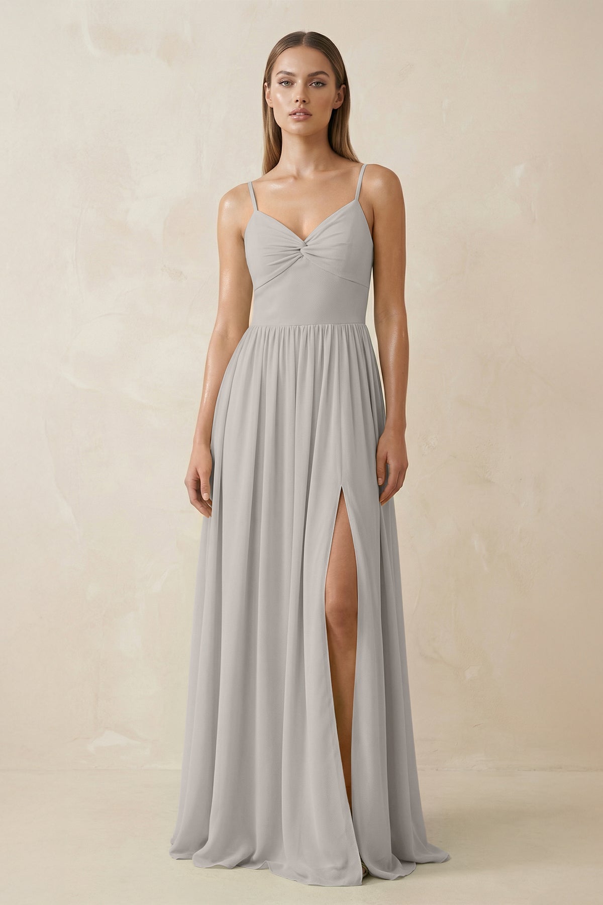 Spaghetti Strap Pleated A - Line Chiffon Bridesmaid Dress in Silver - SHE IS ME Bridesmaid Dresses