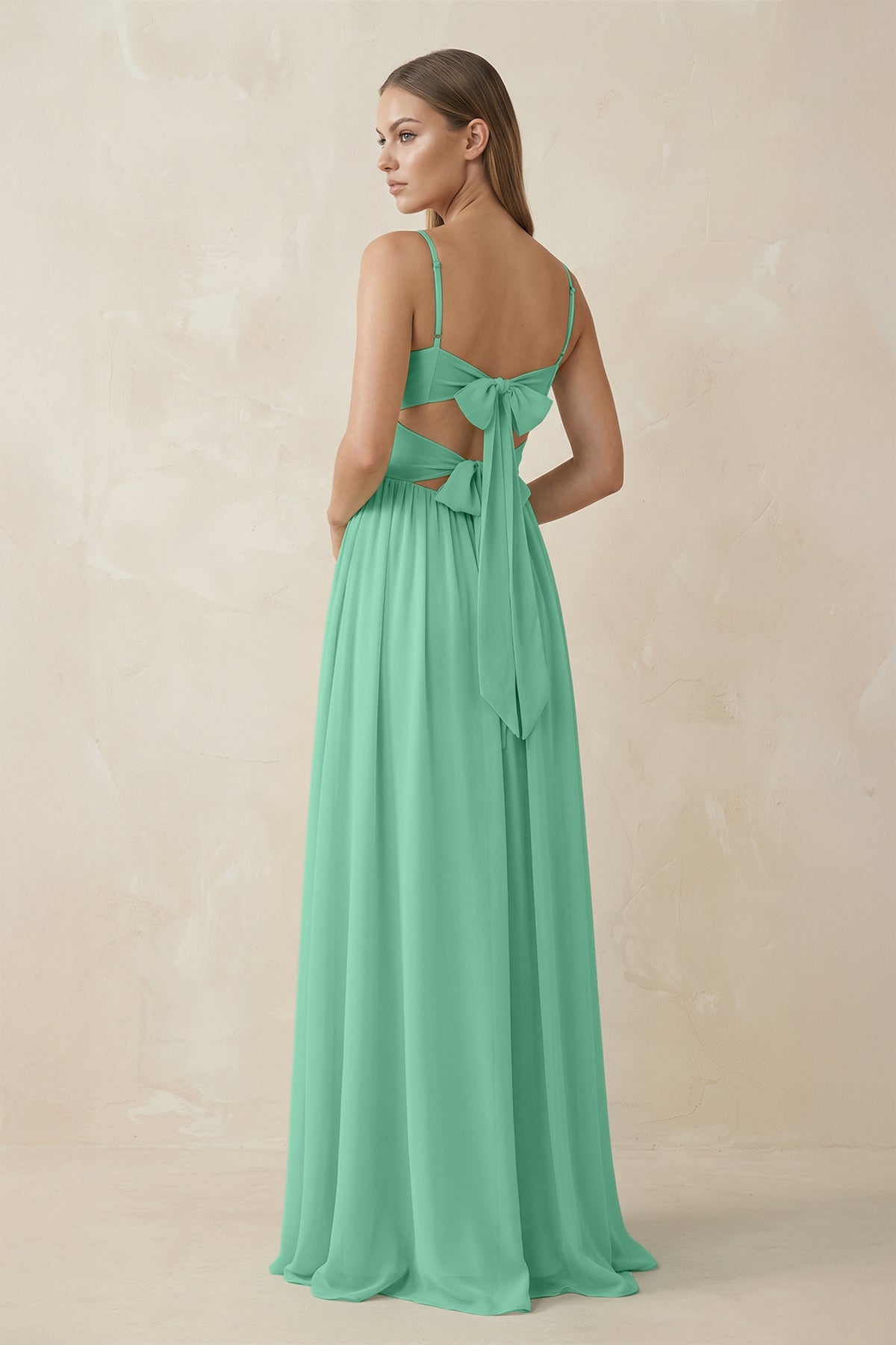 Spaghetti Strap Pleated A - Line Chiffon Bridesmaid Dress in Turquoise - SHE IS ME Bridesmaid Dresses