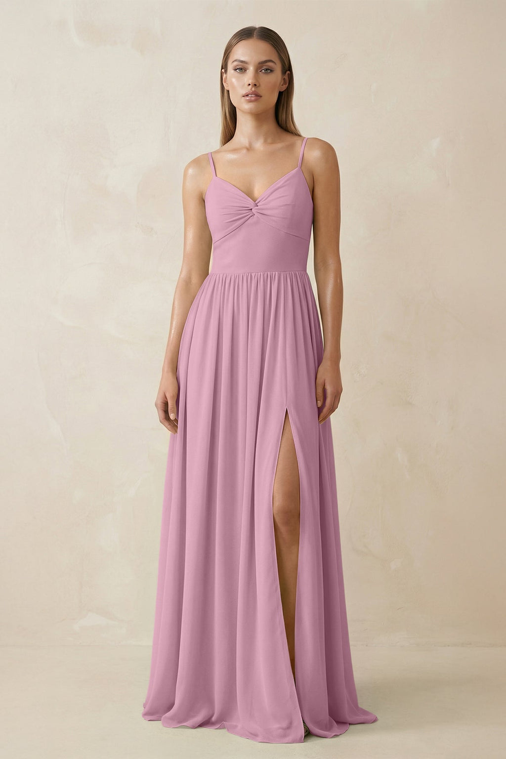 Spaghetti Strap Pleated A - Line Chiffon Bridesmaid Dress in Vintage Mauve - SHE IS ME Bridesmaid Dresses