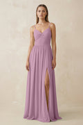 Spaghetti Strap Pleated A - Line Chiffon Bridesmaid Dress in Wisteria - SHE IS ME Bridesmaid Dresses