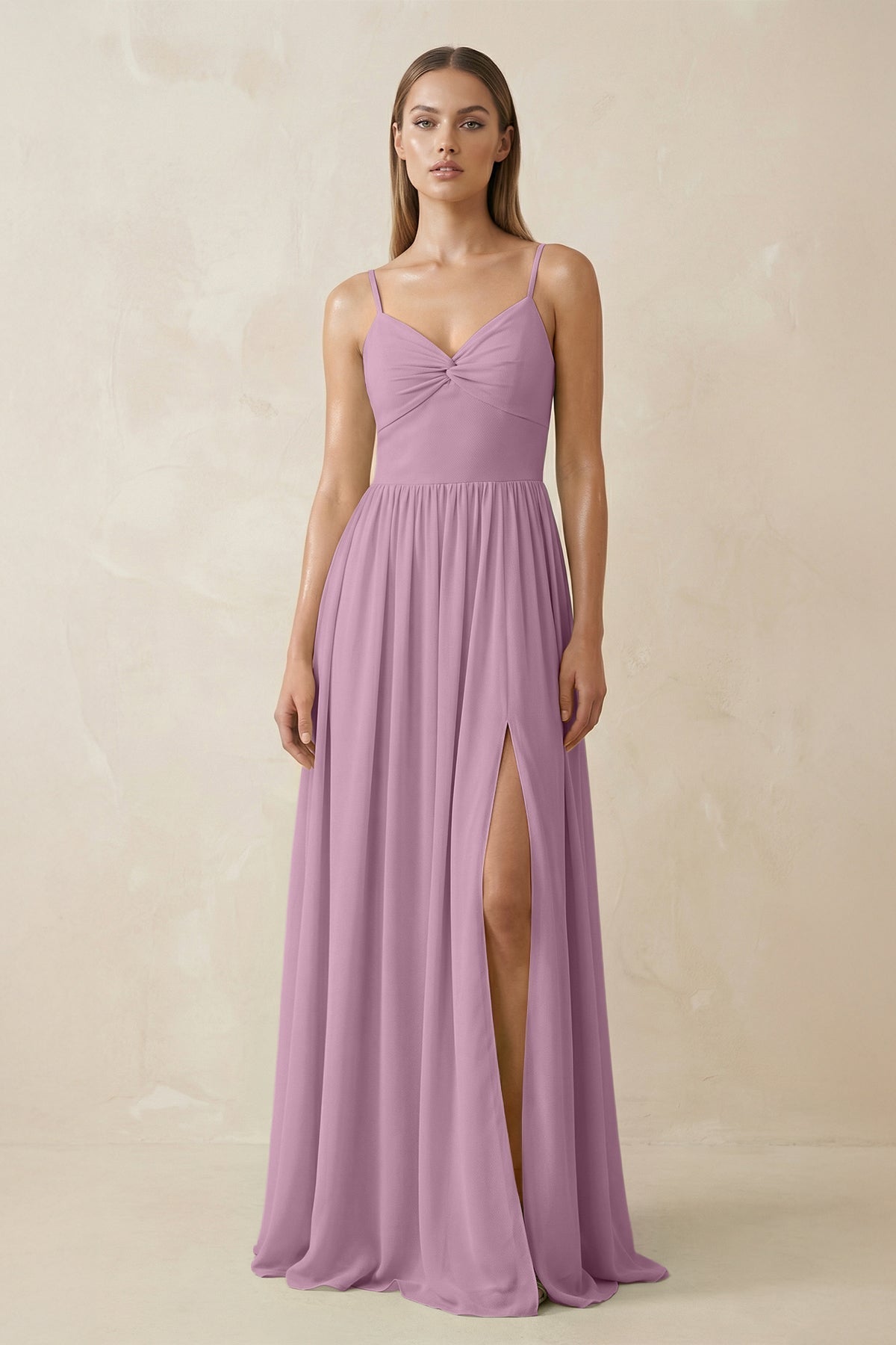 Spaghetti Strap Pleated A - Line Chiffon Bridesmaid Dress in Wisteria - SHE IS ME Bridesmaid Dresses