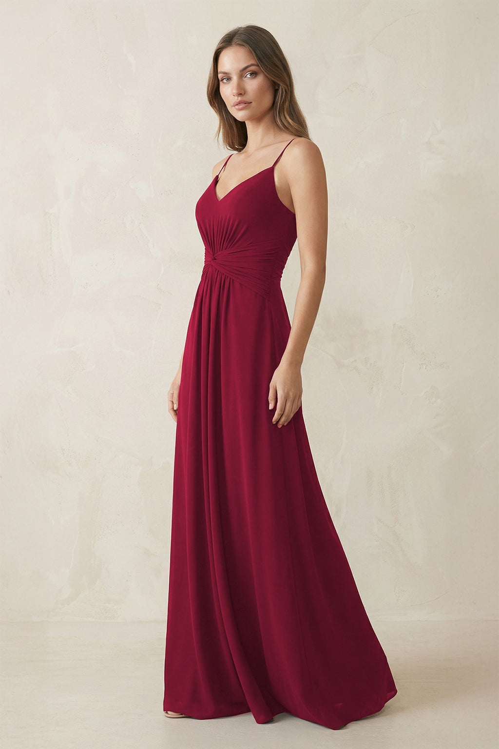 Spaghetti Strap Ruched Chiffon A - Line Bridesmaid Dress - SHE IS ME Bridesmaid Dresses