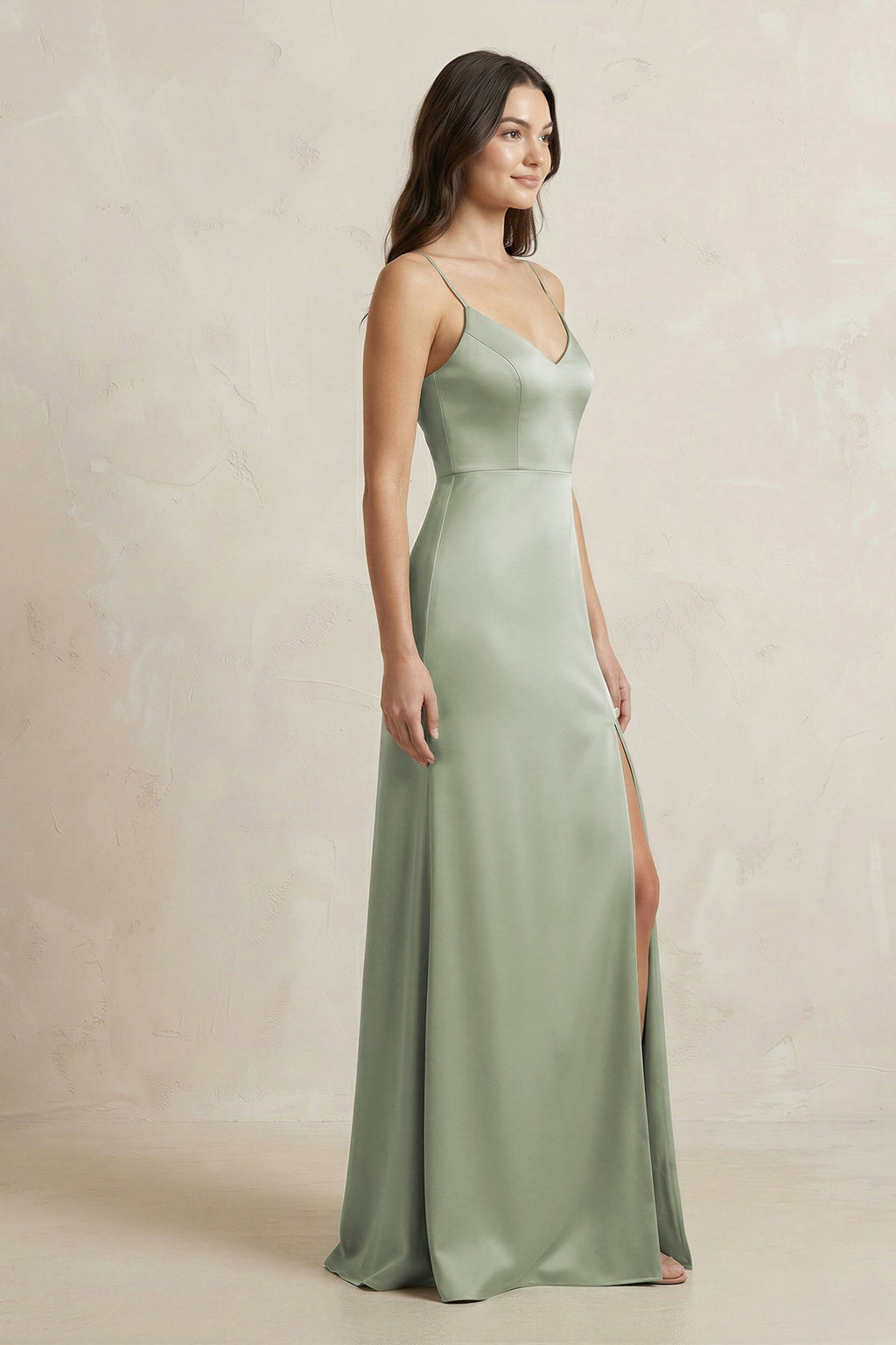 Spaghetti Strap Sheath Satin Bridesmaid Dress in Dove Gray - SHE IS ME Bridesmaid Dresses