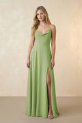 Spaghetti Straps Chiffon A-Line Bridesmaid Dress in Matcha - SHE IS ME BRIDESMAID DRESSES