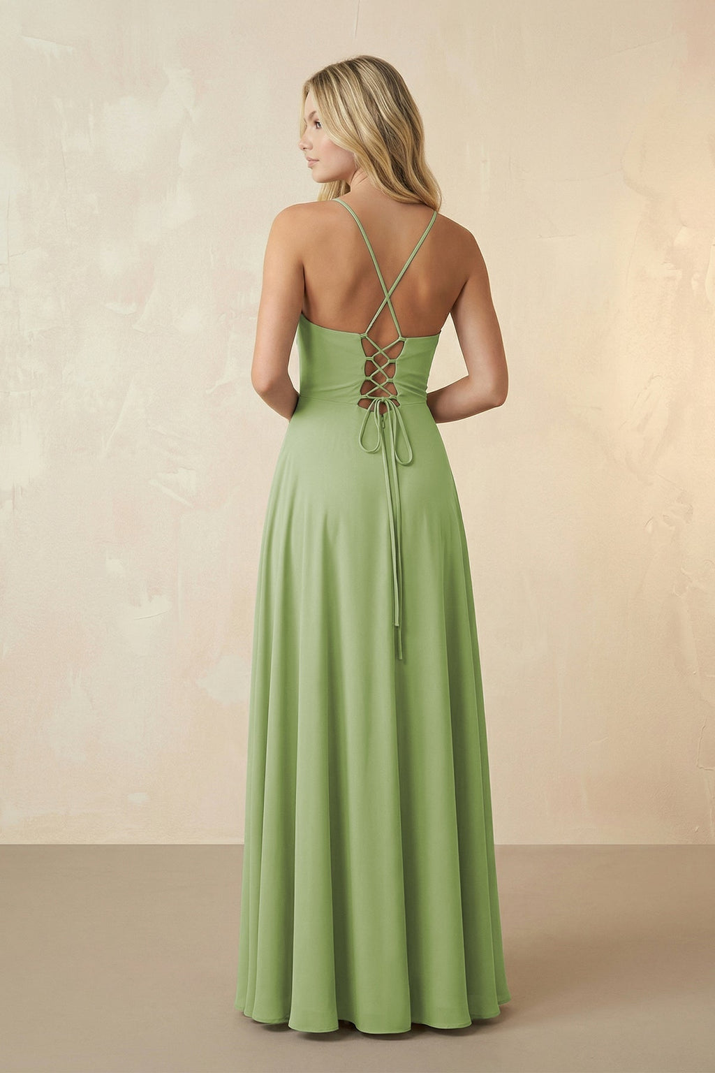 Spaghetti Straps Chiffon A-Line Bridesmaid Dress in Matcha - SHE IS ME BRIDESMAID DRESSES