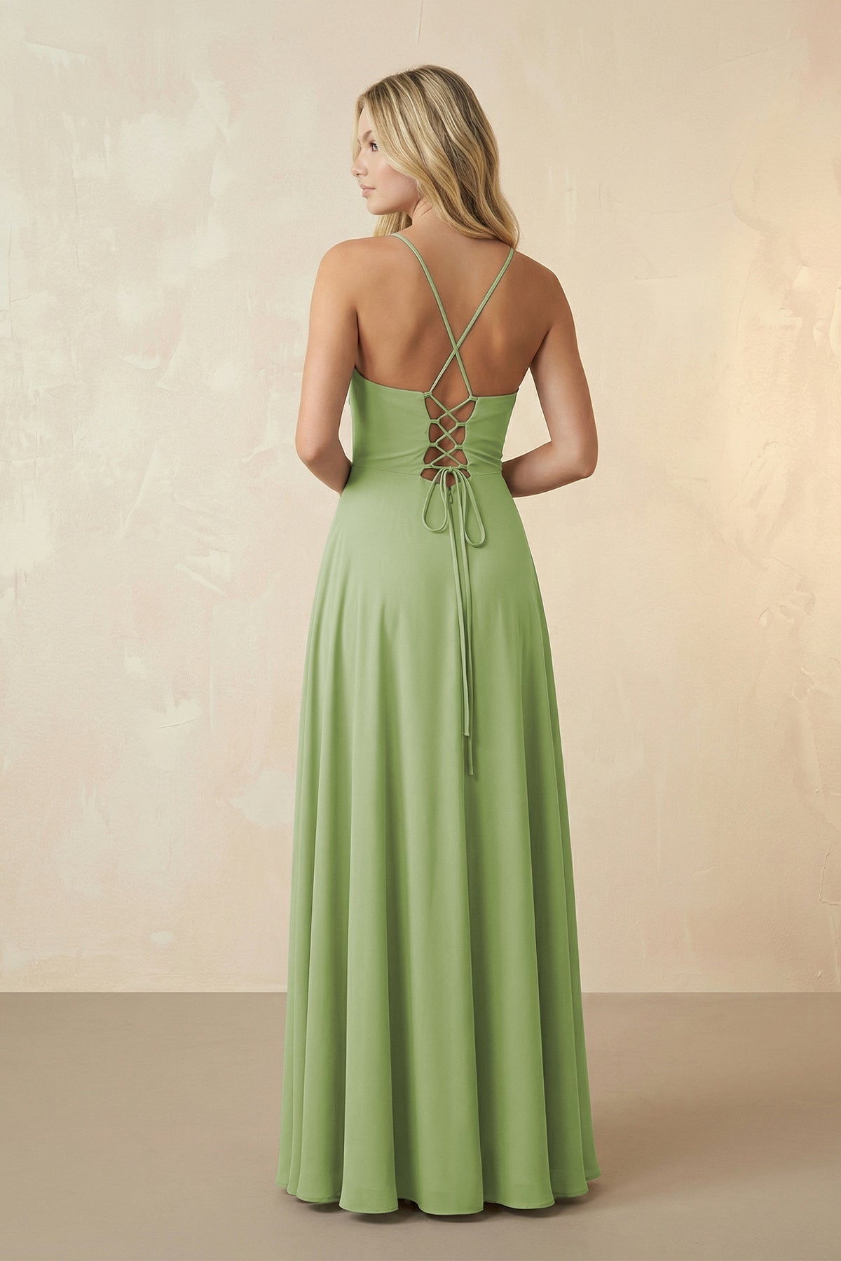 Spaghetti Straps Chiffon A-Line Bridesmaid Dress in Matcha - SHE IS ME BRIDESMAID DRESSES