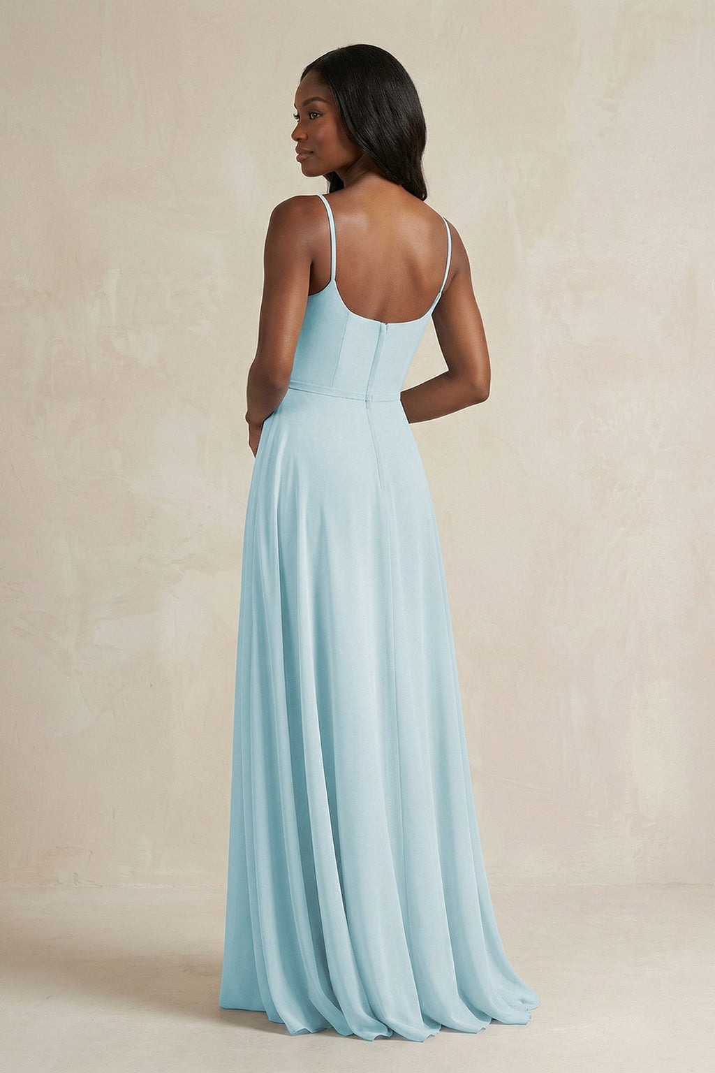 Spaghetti Straps Chiffon A - Line Bridesmaid Dress in Sky Blue - SHE IS ME Bridesmaid Dresses