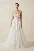 Spaghetti Straps Lace A Line Wedding Dress in Ivory - SHE IS ME Wedding Dresses
