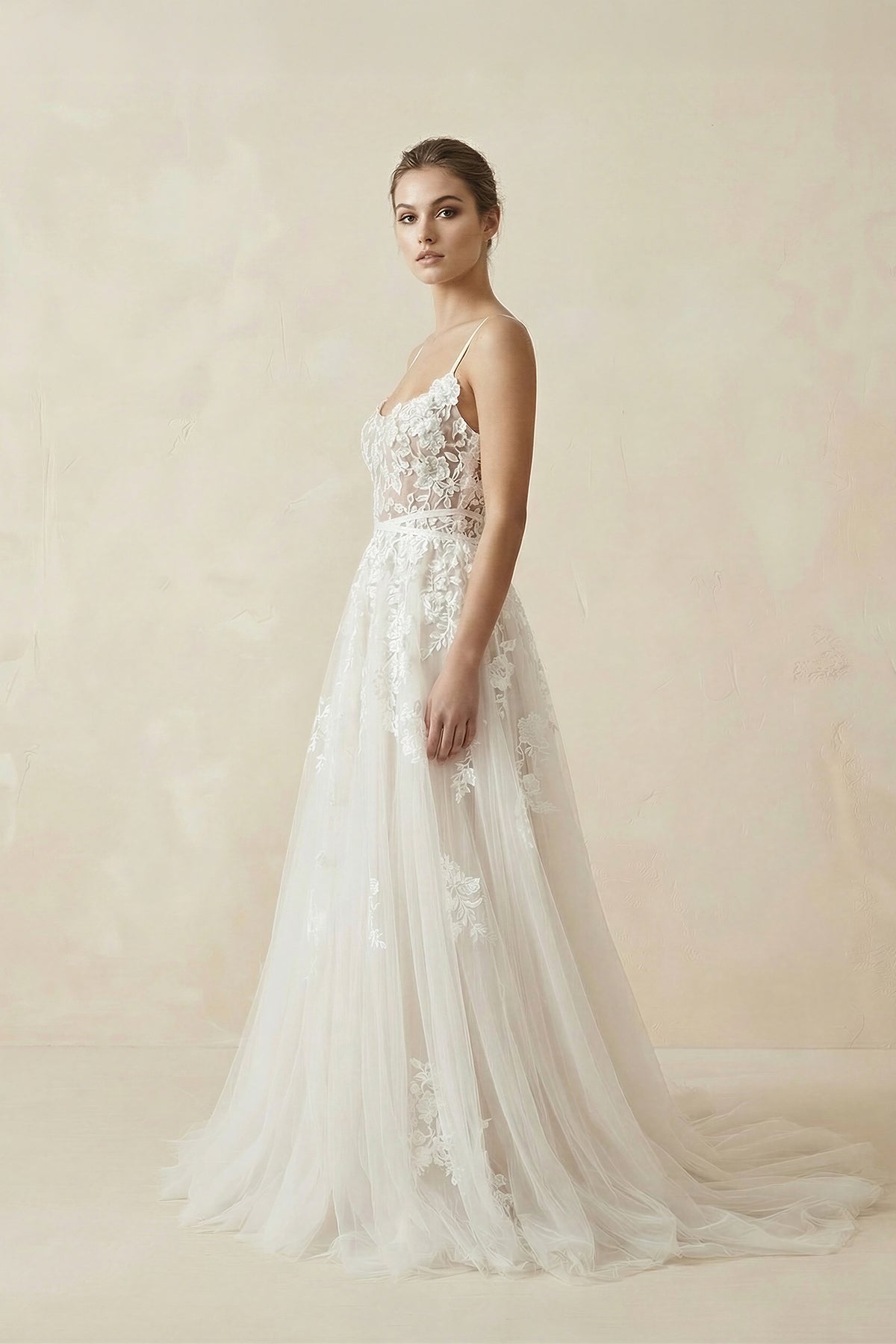 Spaghetti Straps Lace A Line Wedding Dress in Ivory - SHE IS ME Wedding Dresses
