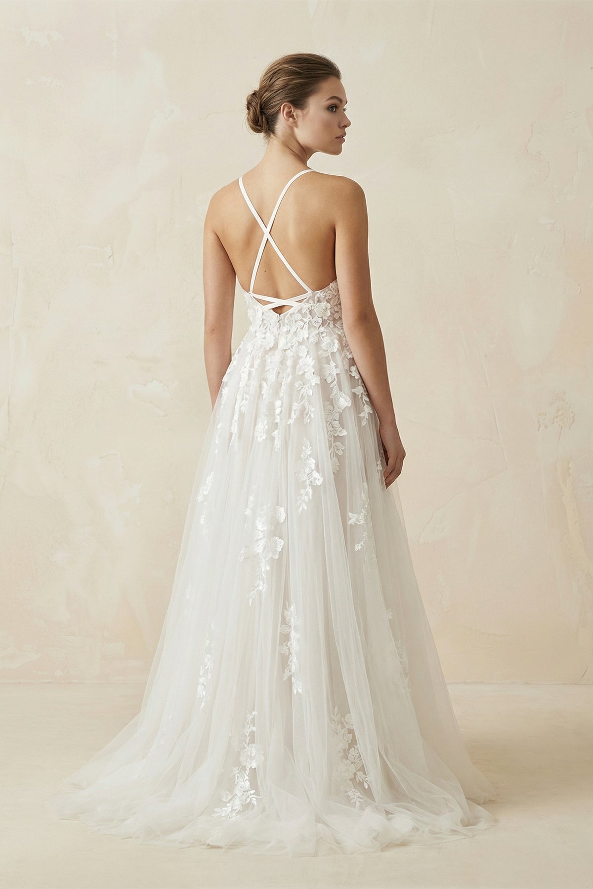 Spaghetti Straps Lace A Line Wedding Dress in Ivory - SHE IS ME Wedding Dresses