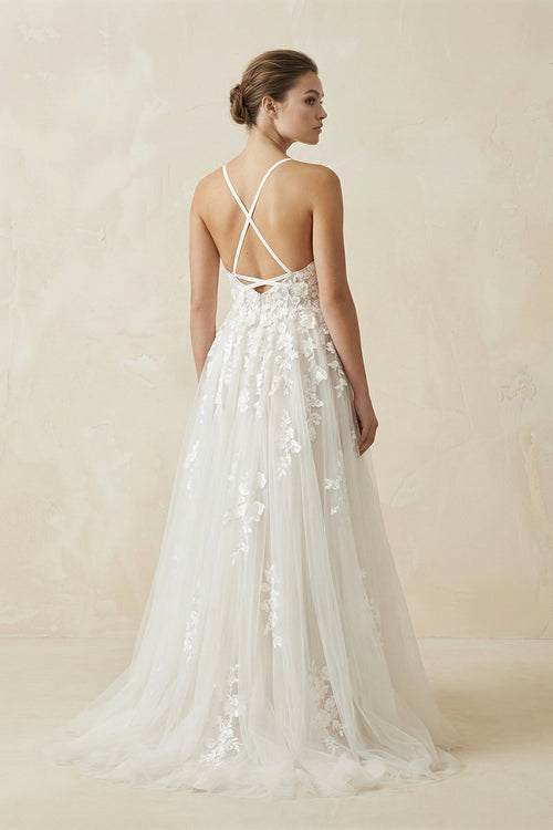 Spaghetti Straps Lace A Line Wedding Dress in Ivory - SHE IS ME Wedding Dresses