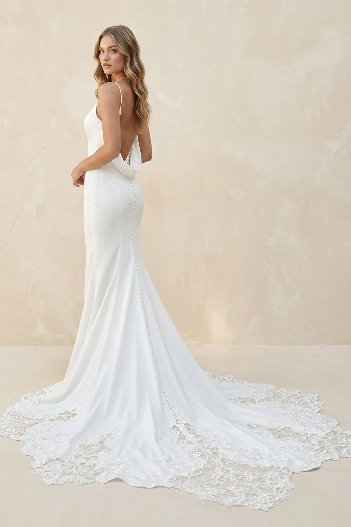 Spaghetti Straps Long Mermaid Wedding Dress in Ivory - SHE IS ME Wedding Dresses