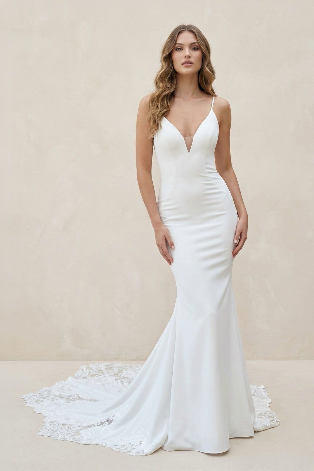 Spaghetti Straps Long Mermaid Wedding Dress in Ivory - SHE IS ME Wedding Dresses