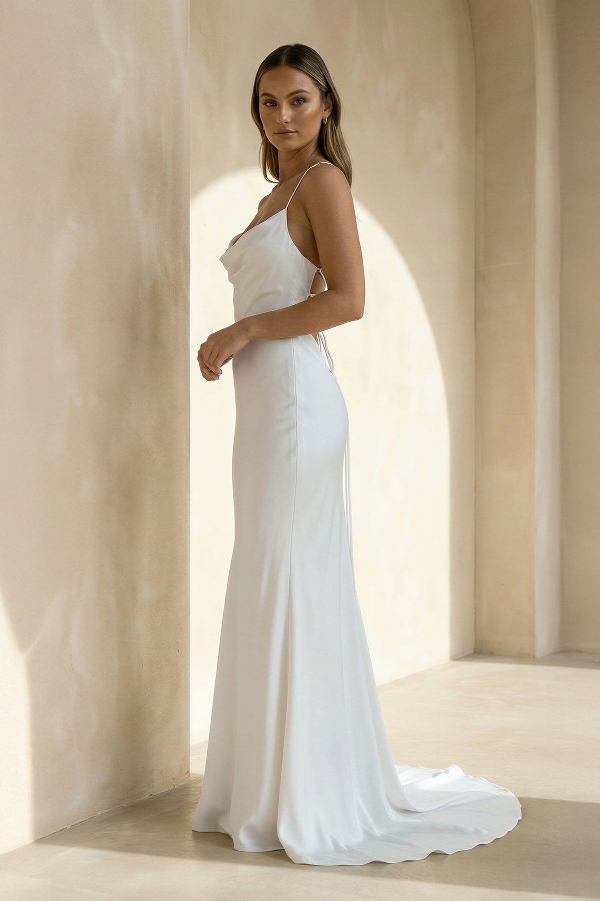 Spaghetti Straps Mermaid Satin Wedding Dress in White - SHE IS ME Wedding Dresses
