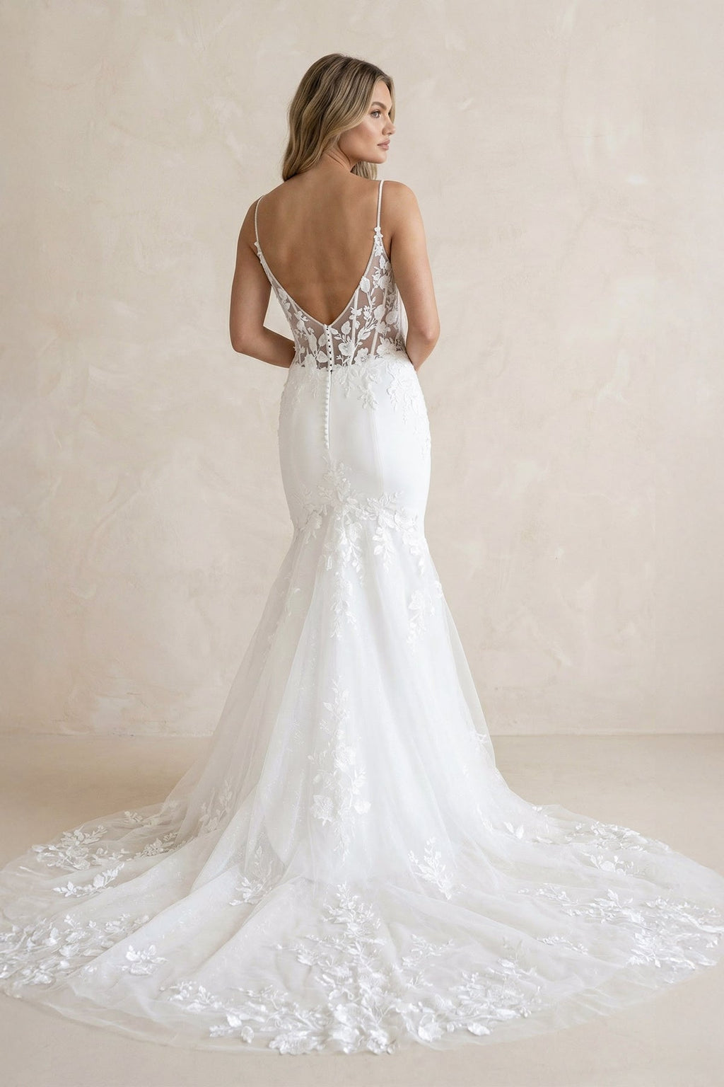 Spaghetti Straps Mermaid Wedding Dress with Appliques - SHE IS ME Wedding Dresses