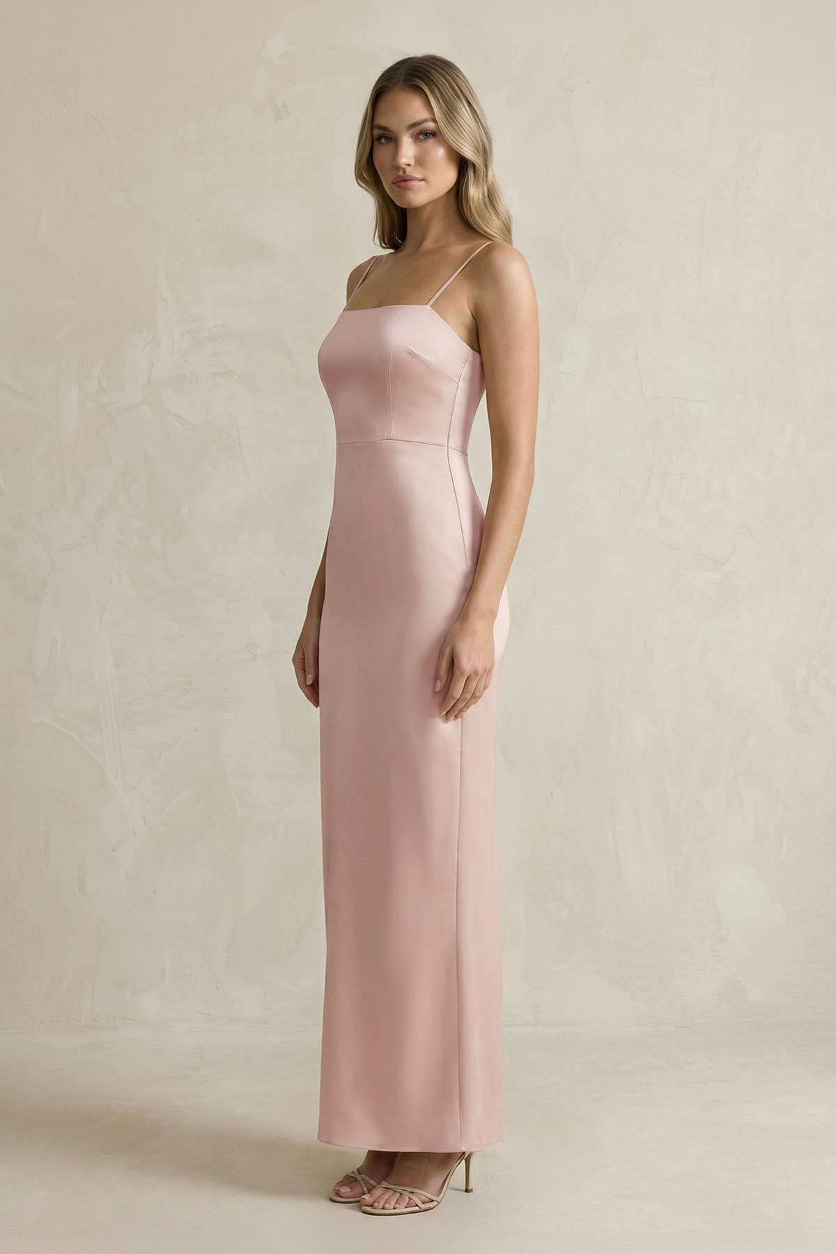 Spaghetti Straps Sheath Bridesmaid Dress in English Rose - SHE IS ME Bridesmaid Dresses