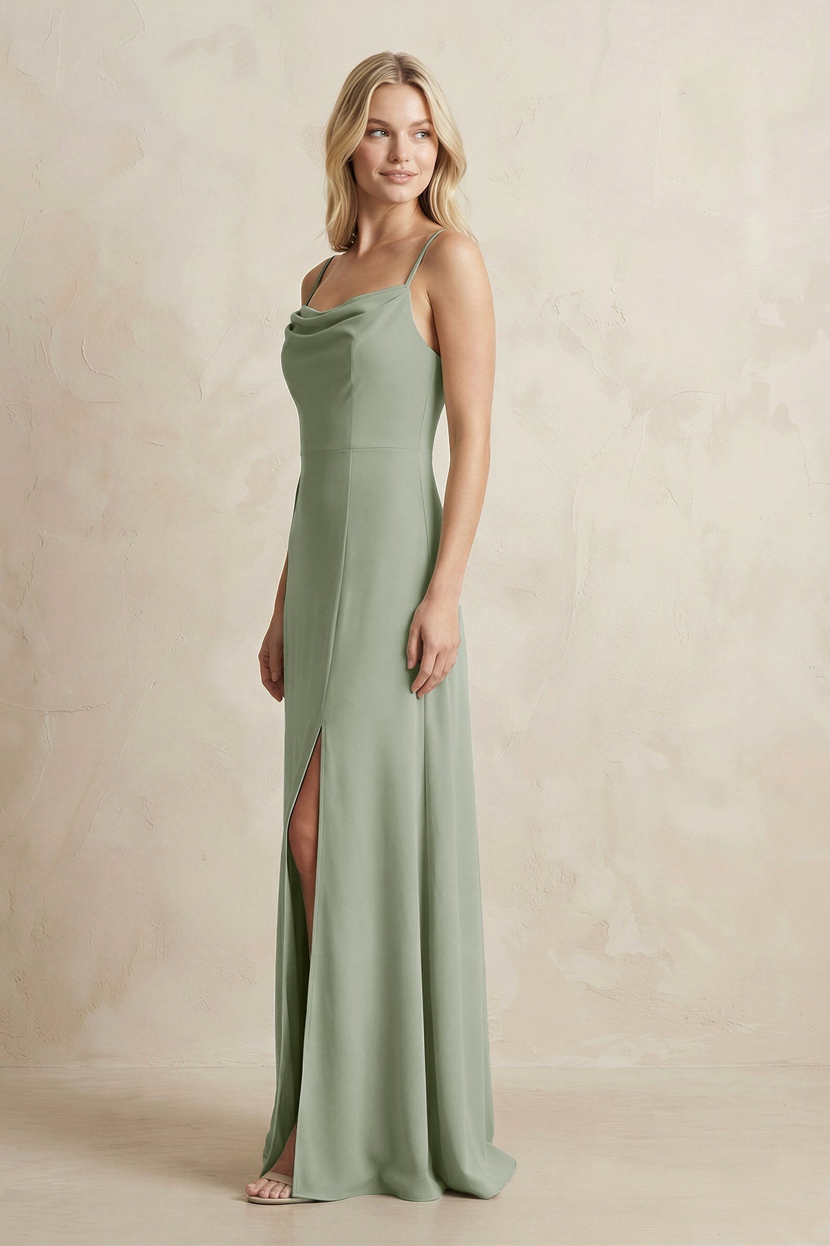 Spaghetti Straps Sheath Satin Bridesmaid Dress With Slit in Dove Gray - SHE IS ME Bridesmaid Dresses