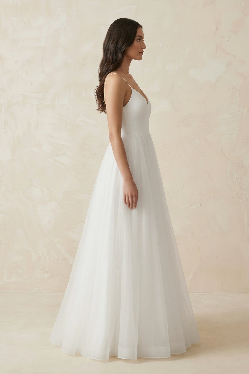 Spaghetti Straps Tulle A - Line Wedding Dress in White - SHE IS ME Wedding Dresses