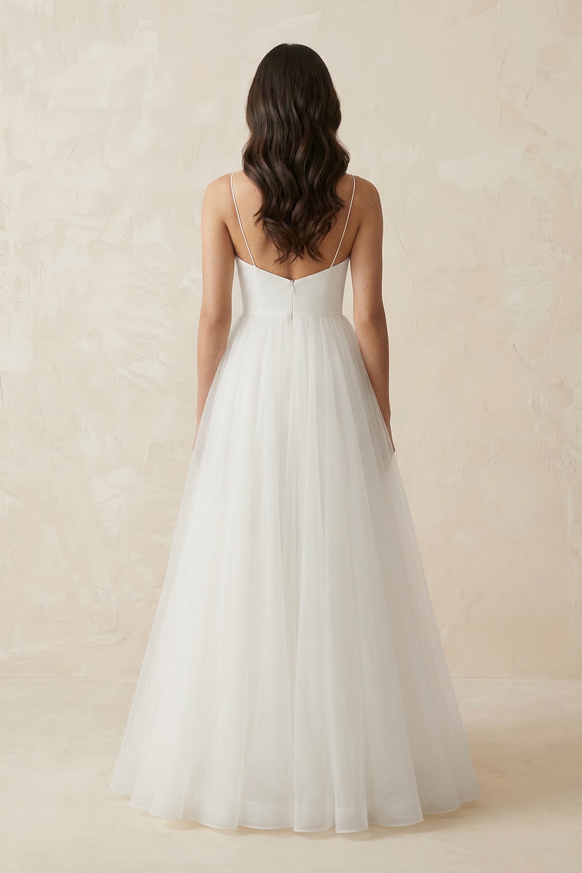Spaghetti Straps Tulle A - Line Wedding Dress in White - SHE IS ME Wedding Dresses