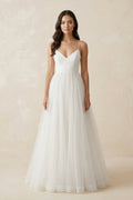 Spaghetti Straps Tulle A - Line Wedding Dress in White - SHE IS ME Wedding Dresses