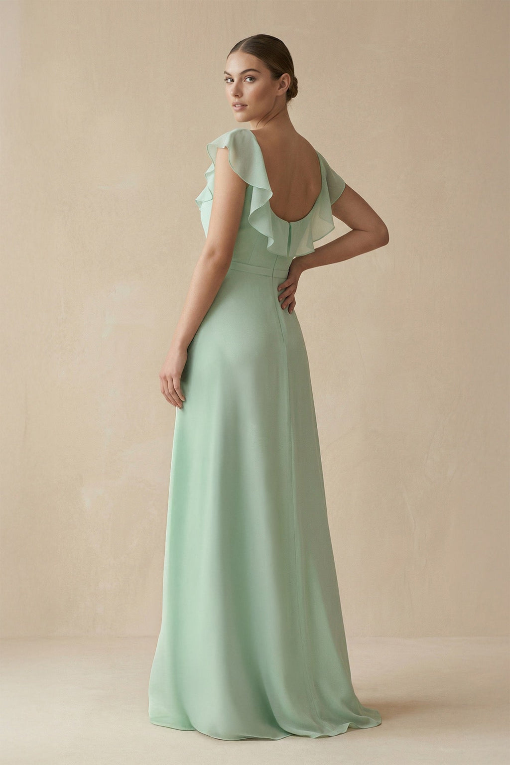 Square Neck A - Line Bridesmaid Dress with Ruffles - SHE IS ME Bridesmaid Dresses