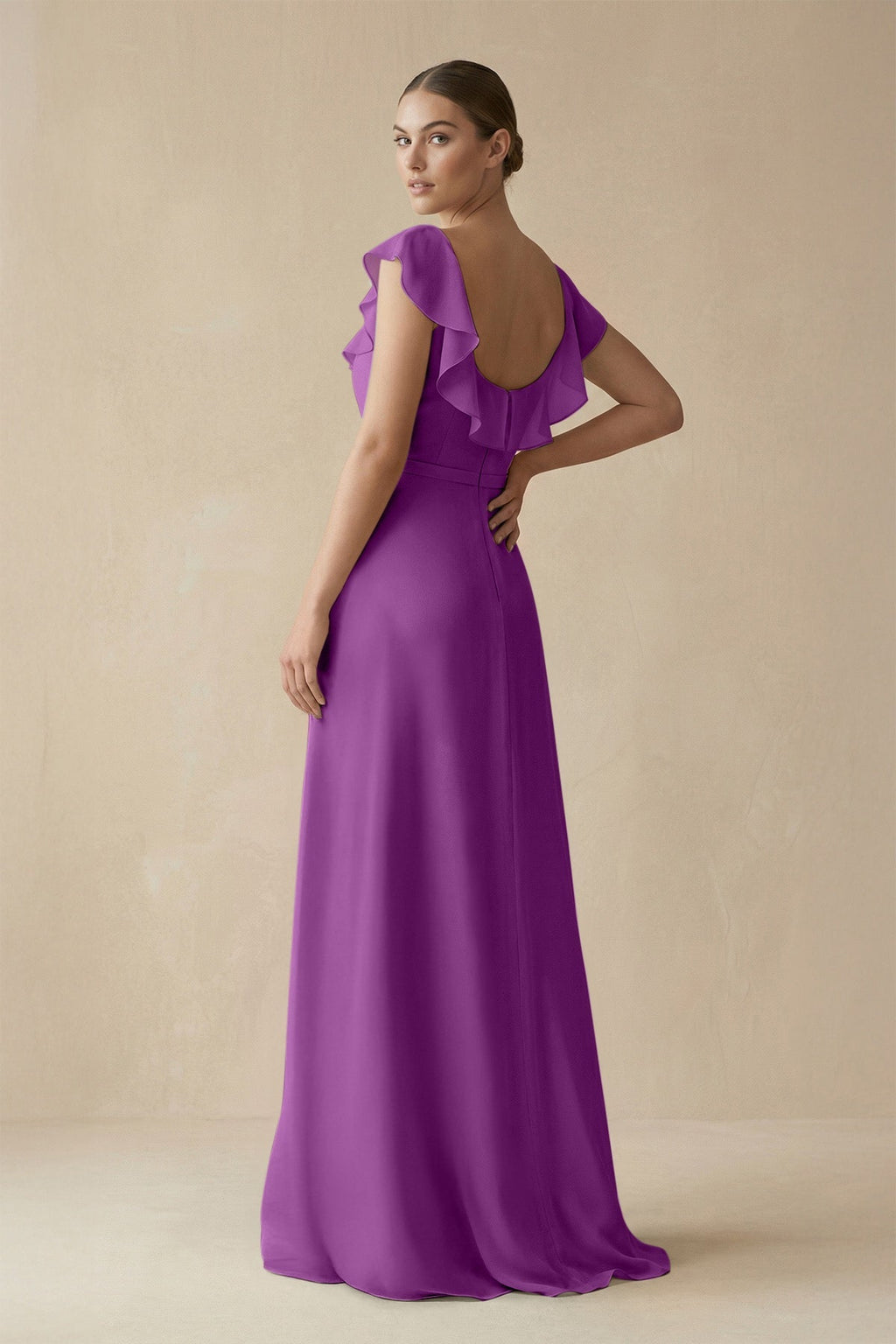 Square Neck A - Line Bridesmaid Dress with Ruffles in Amethyst - SHE IS ME Bridesmaid Dresses