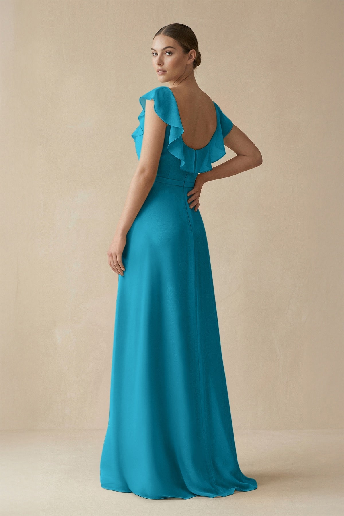 Square Neck A - Line Bridesmaid Dress with Ruffles in Blue Jay - SHE IS ME Bridesmaid Dresses
