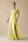 Square Neck A - Line Bridesmaid Dress with Ruffles in Buttercup - SHE IS ME Bridesmaid Dresses